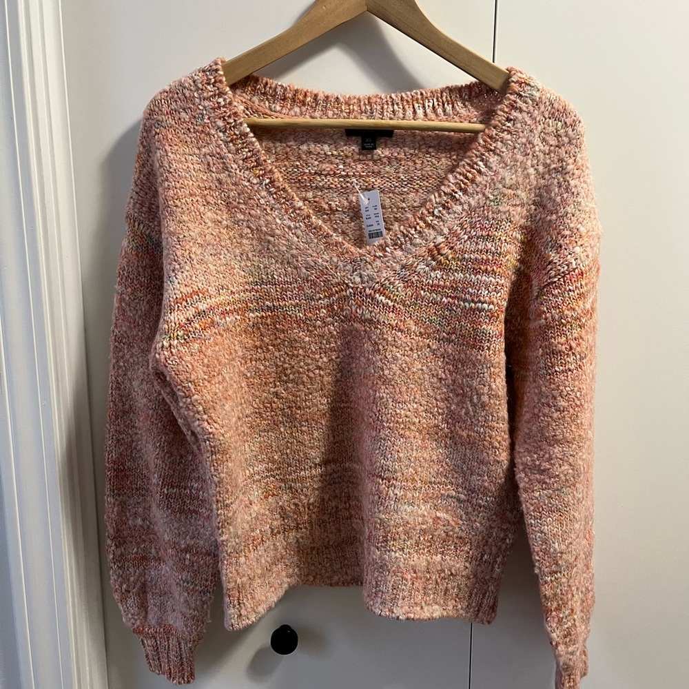 Woman’s J.Crew space dye v neck peach knit sweater, XS, new with tags